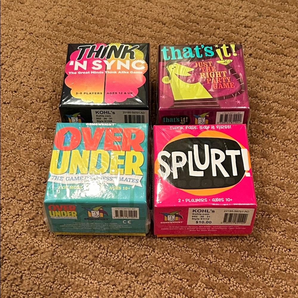 Party Game Bundle - Think N Sync, That's It!, Over Under, Splurt!